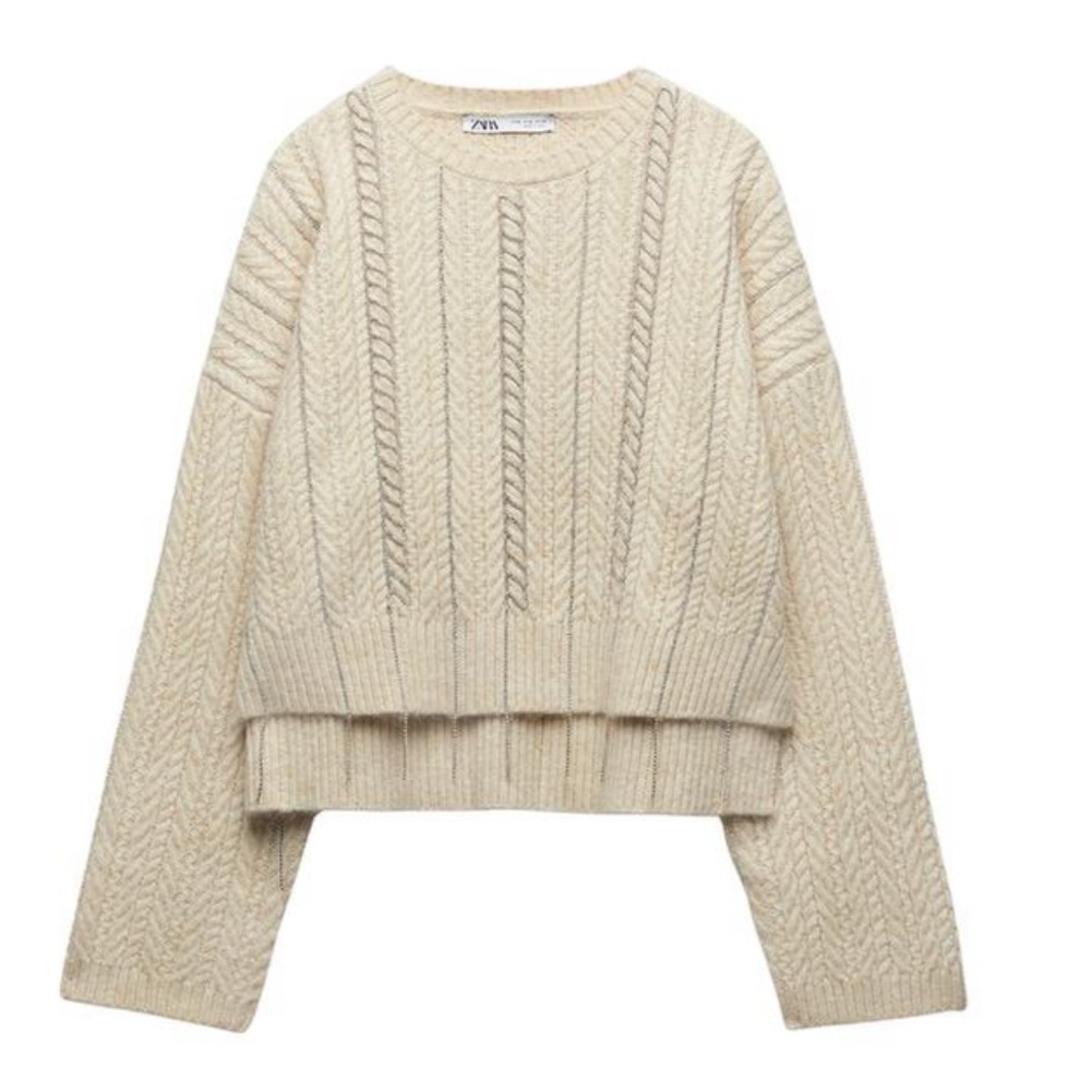 ZARA rhinestone openwork knit sweater